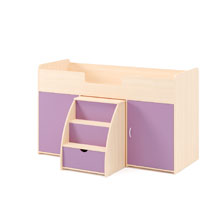 Кровать чердак с выдвижным столом и лестницей белёный дуб фиолетовый