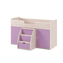 Кровать чердак с выдвижным столом и лестницей ясень шимо светлый фиолетовый