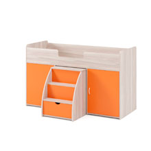 Кровать чердак с выдвижным столом и лестницей ясень шимо светлый оранжевый